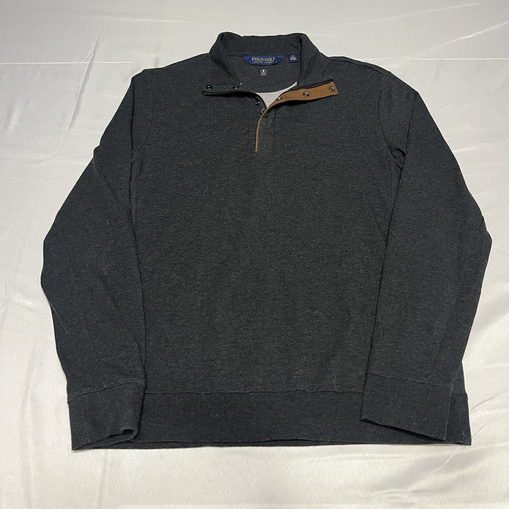 Polo Golf Ralph Lauren Sweater Mens M Dark Gray Quarter Zip Snap Water Resistant